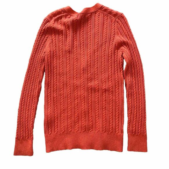 LANDS END Wool Cotton Orange Aran Cable Knit Fisherman's Knit Cardigan Size XS - Picture 3 of 6